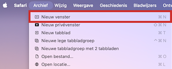 Nieuw venster in Safari